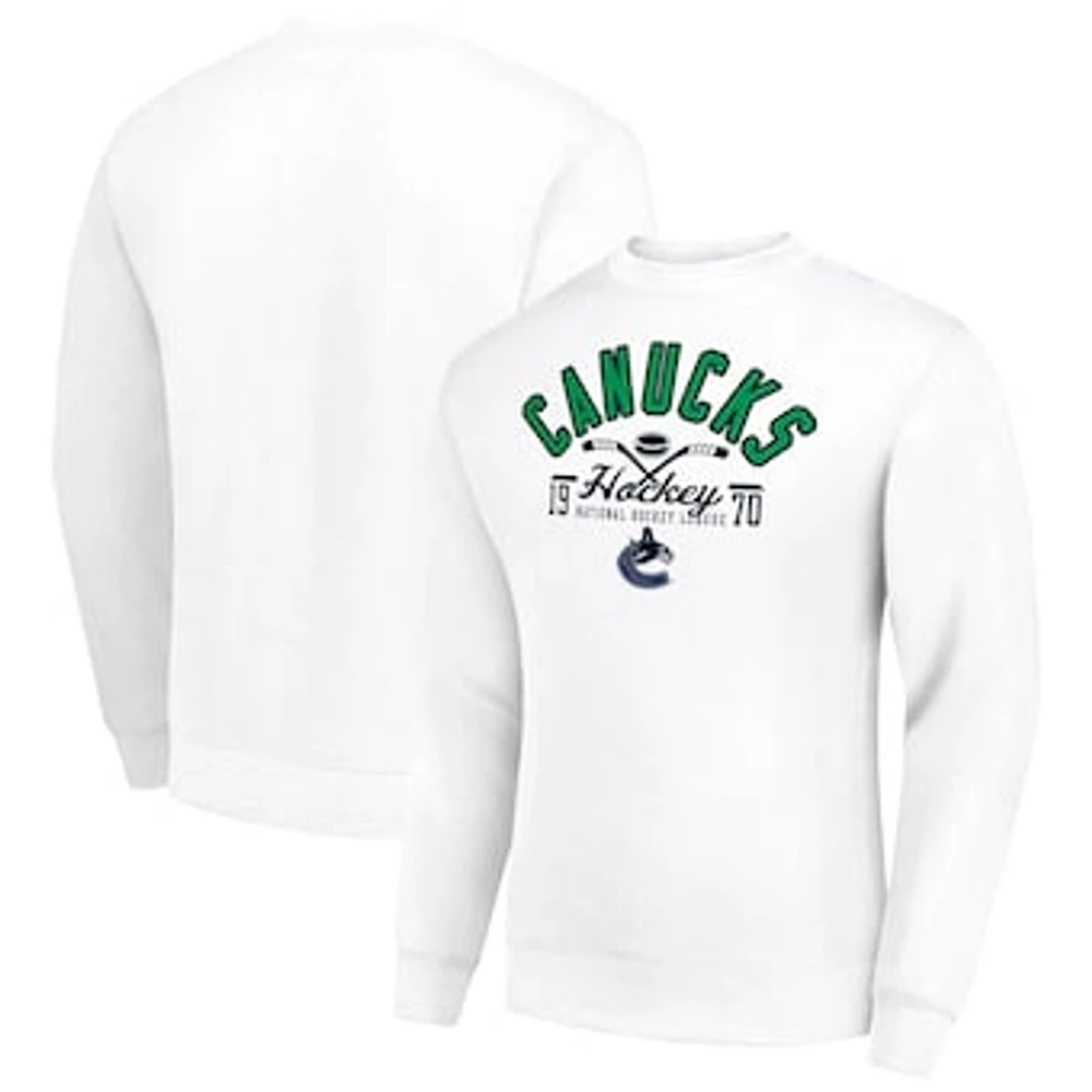 Men's Starter White Vancouver Canucks Stick And Puck Logo Fleece Pullover Sweatshirt