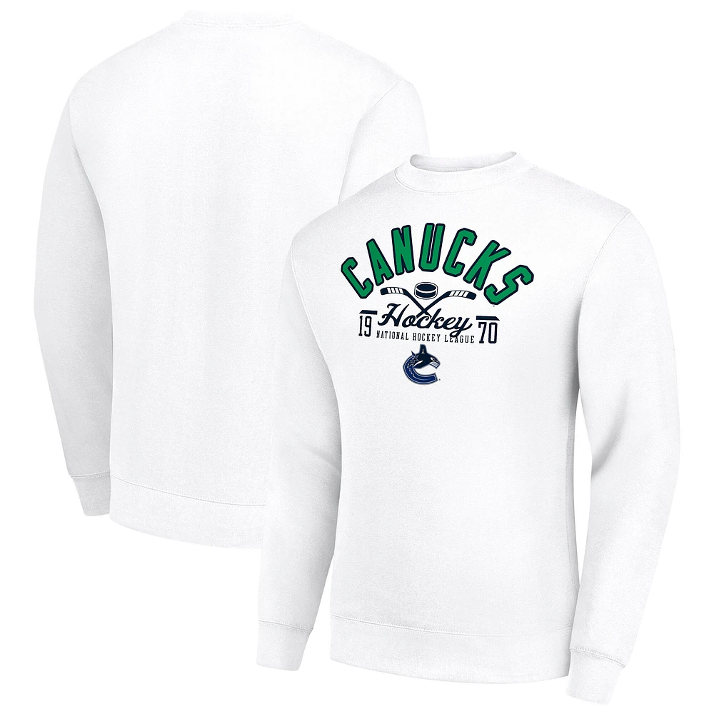 Men's Starter White Vancouver Canucks Stick And Puck Logo Fleece Pullover Sweatshirt
