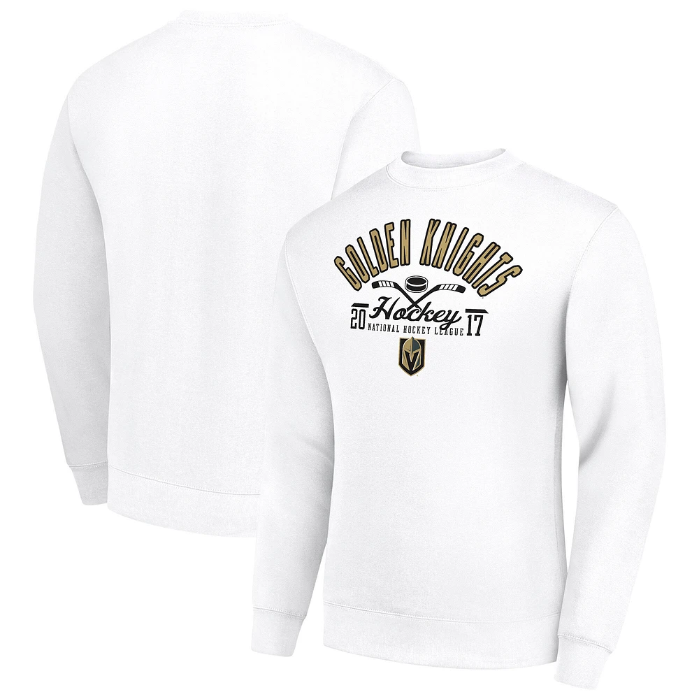 Men's Starter White Vegas Golden Knights Stick And Puck Logo Fleece Pullover Sweatshirt