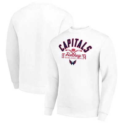 Men's Starter White Washington Capitals Stick And Puck Logo Fleece Pullover Sweatshirt