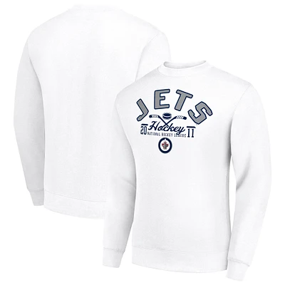 Men's Starter White Winnipeg Jets Stick And Puck Logo Fleece Pullover Sweatshirt