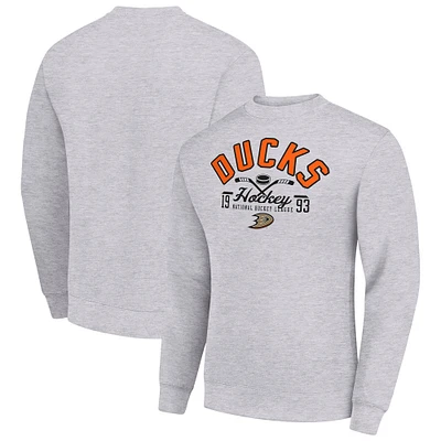 Men's Starter Heather Gray Anaheim Ducks Stick And Puck Logo Fleece Pullover Sweatshirt