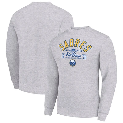 Men's Starter Heather Gray Buffalo Sabres Stick And Puck Logo Fleece Pullover Sweatshirt