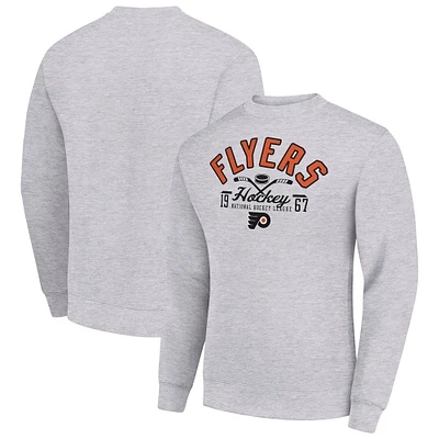 Men's Starter Heather Gray Philadelphia Flyers Stick And Puck Logo Fleece Pullover Sweatshirt