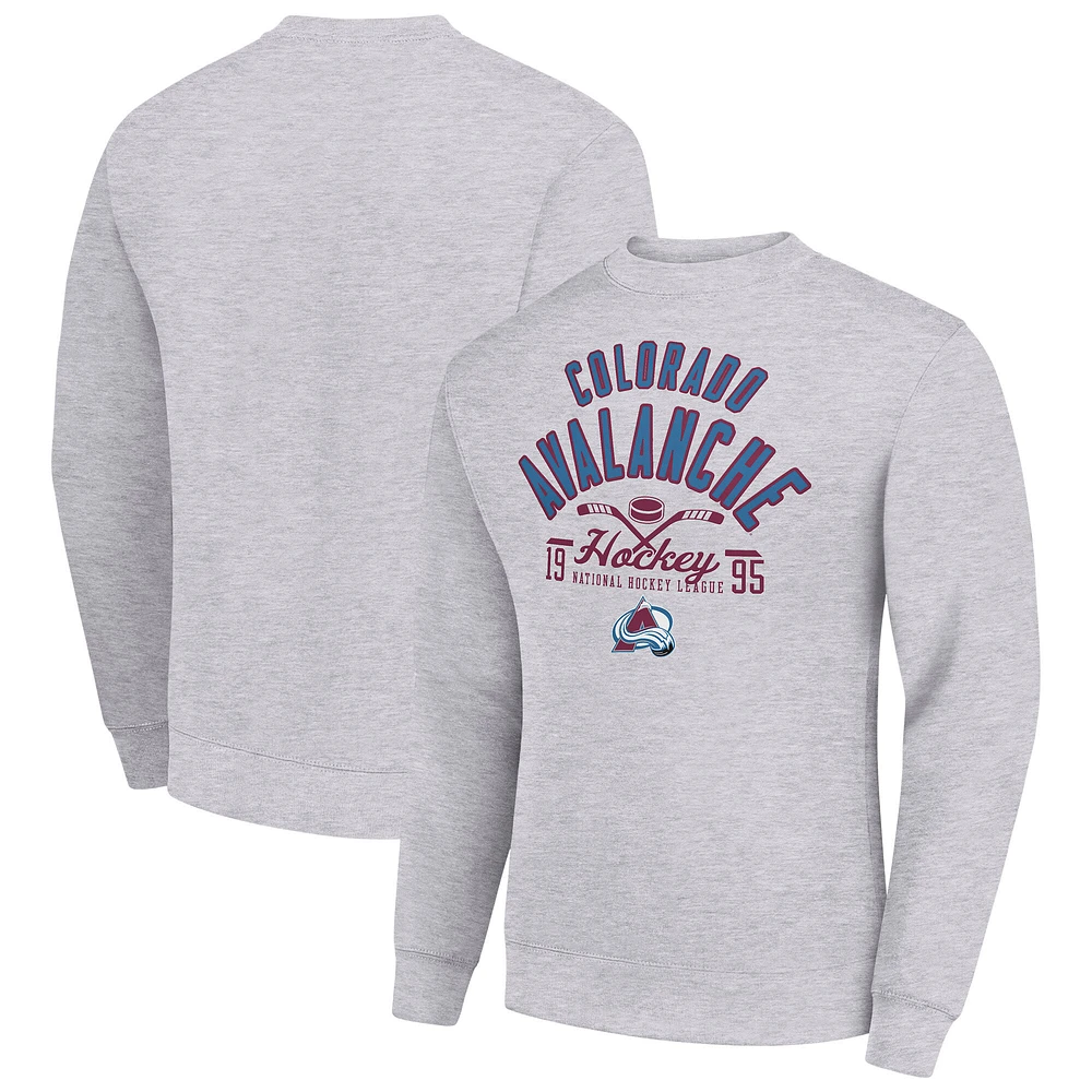 Men's Starter Heather Gray Colorado Avalanche Stick And Puck Logo Fleece Pullover Sweatshirt