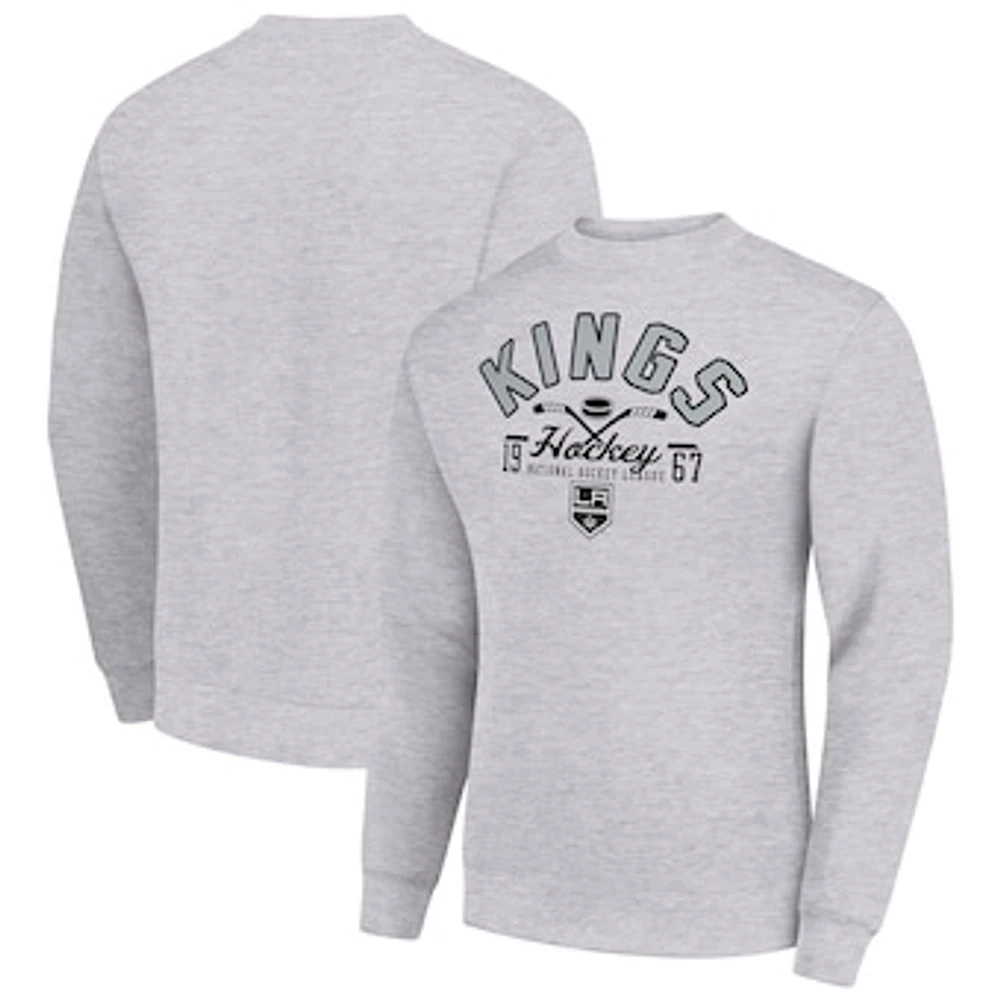 Men's Starter Heather Gray Los Angeles Kings Stick And Puck Logo Fleece Pullover Sweatshirt