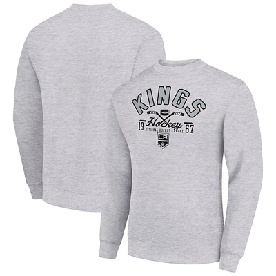 Men's Starter Heather Gray Los Angeles Kings Stick And Puck Logo Fleece Pullover Sweatshirt