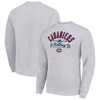 Men's Starter Heather Gray Montreal Canadiens Stick And Puck Logo Fleece Pullover Sweatshirt
