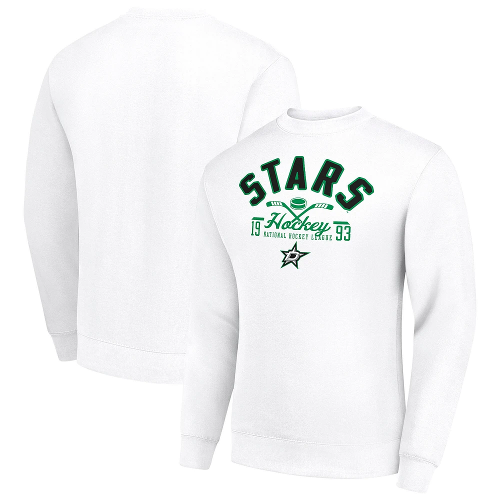 Men's Starter White Dallas Stars Stick And Puck Logo Fleece Pullover Sweatshirt