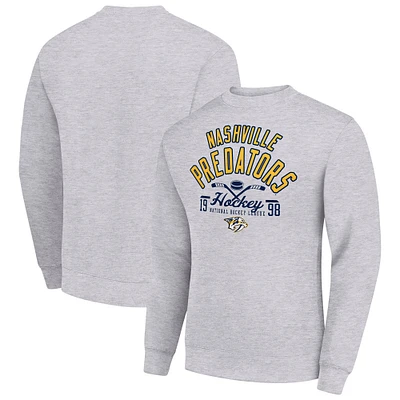 Men's Starter Heather Gray Nashville Predators Stick And Puck Logo Fleece Pullover Sweatshirt