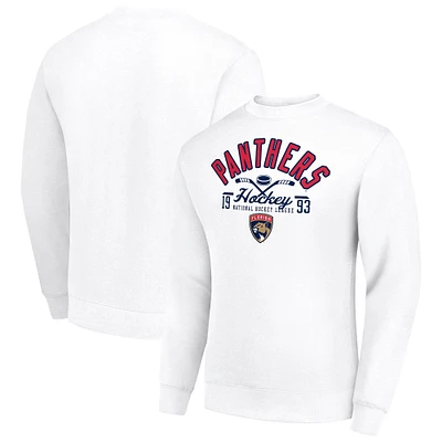 Men's Starter White Florida Panthers Stick And Puck Logo Fleece Pullover Sweatshirt