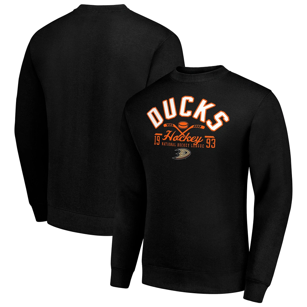 Men's Starter Anaheim Ducks Stick And Puck Logo Fleece Pullover Sweatshirt