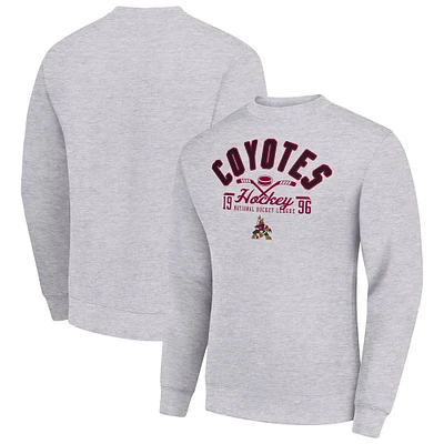 Men's Starter Heather Gray Arizona Coyotes Stick And Puck Logo Fleece Pullover Sweatshirt