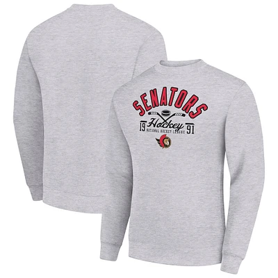 Men's Starter Heather Gray Ottawa Senators Stick And Puck Logo Fleece Pullover Sweatshirt