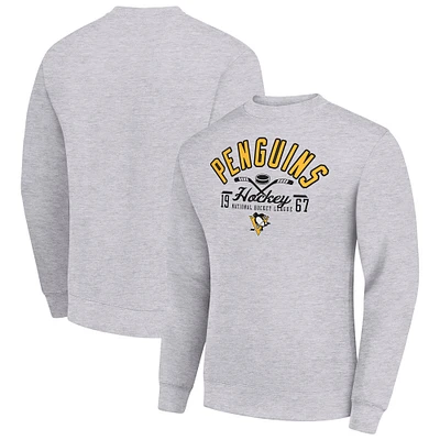 Men's Starter Heather Gray Pittsburgh Penguins Stick And Puck Logo Fleece Pullover Sweatshirt