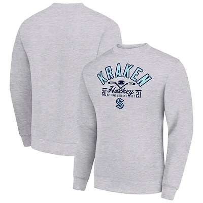 Men's Starter Heather Gray Seattle Kraken Stick And Puck Logo Fleece Pullover Sweatshirt
