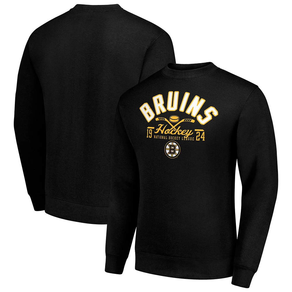 Men's Starter Boston Bruins Stick And Puck Logo Fleece Pullover Sweatshirt