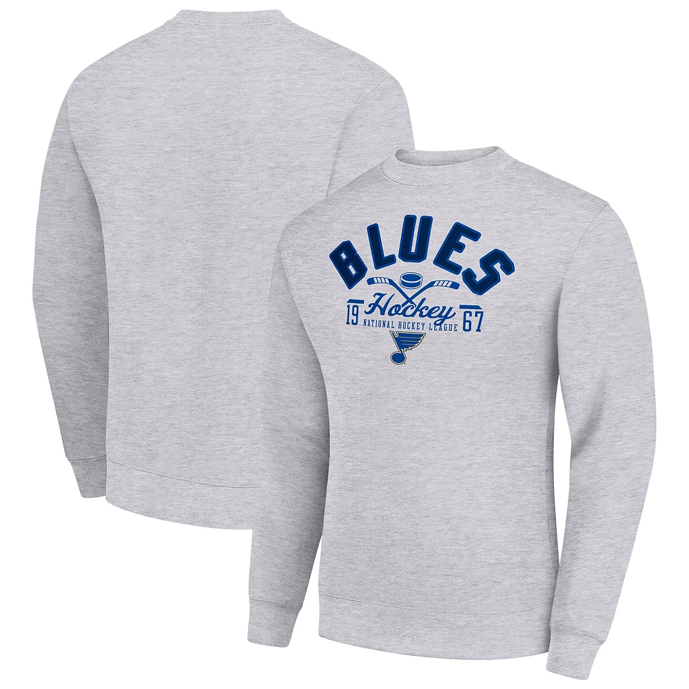 Men's Starter Heather Gray St. Louis Blues Stick And Puck Logo Fleece Pullover Sweatshirt