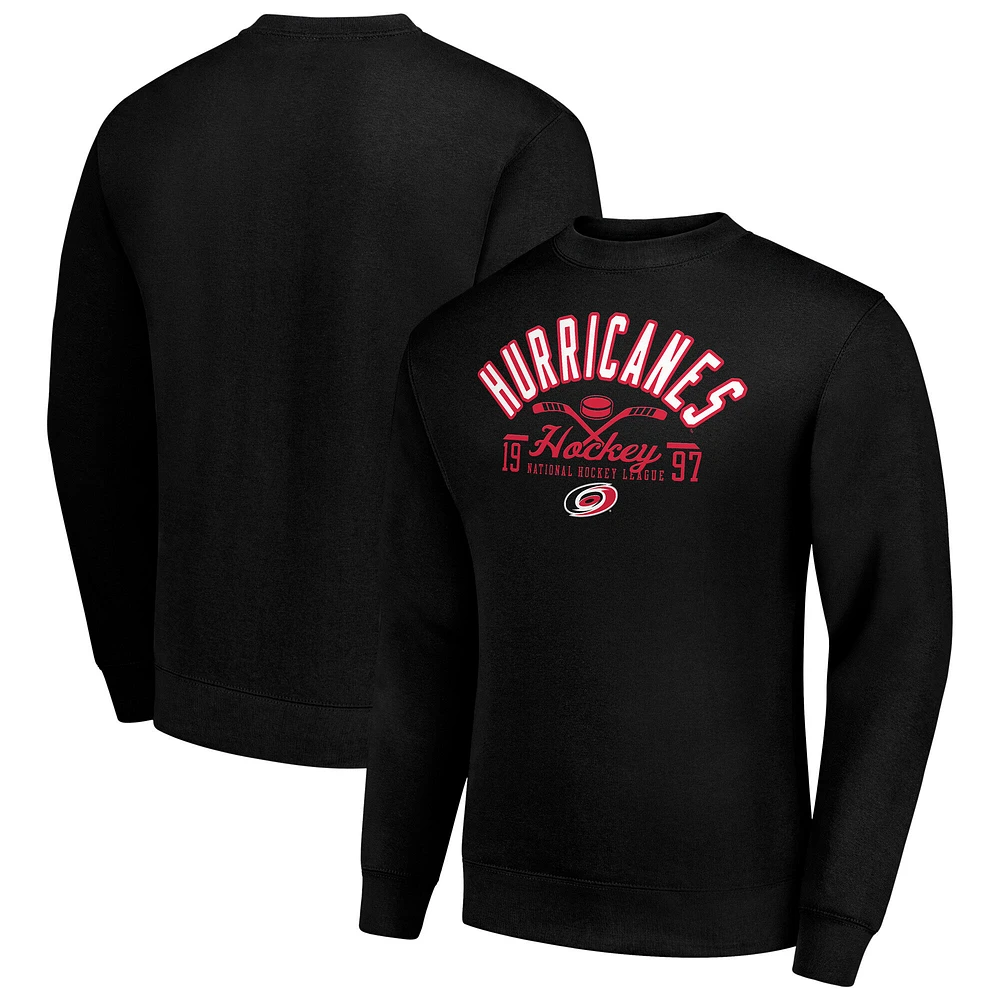 Men's Starter Carolina Hurricanes Stick And Puck Logo Fleece Pullover Sweatshirt