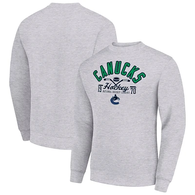 Men's Starter Heather Gray Vancouver Canucks Stick And Puck Logo Fleece Pullover Sweatshirt