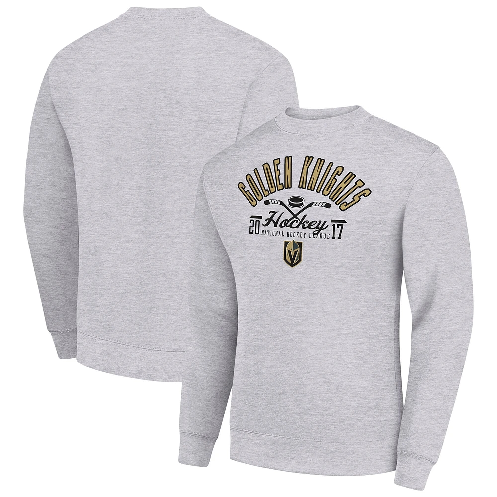 Men's Starter Heather Gray Vegas Golden Knights Stick And Puck Logo Fleece Pullover Sweatshirt