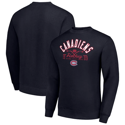 Men's Starter Navy Montreal Canadiens Stick And Puck Logo Fleece Pullover Sweatshirt