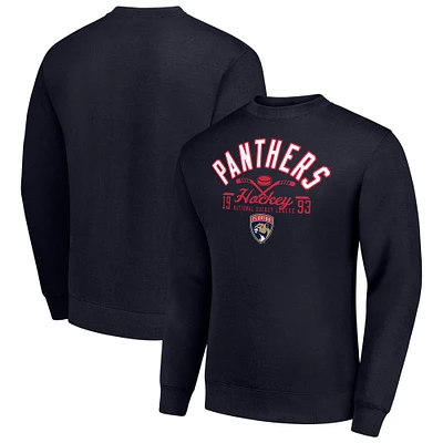 Men's Starter Navy Florida Panthers Stick And Puck Logo Fleece Pullover Sweatshirt