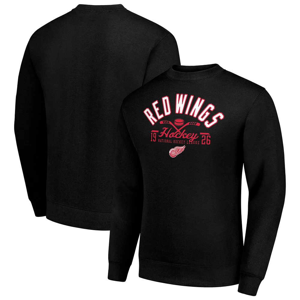 Men's Starter Detroit Red Wings Stick And Puck Logo Fleece Pullover Sweatshirt
