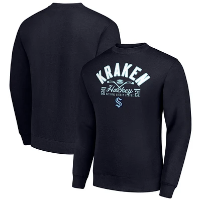Men's Starter Navy Seattle Kraken Stick And Puck Logo Fleece Pullover Sweatshirt
