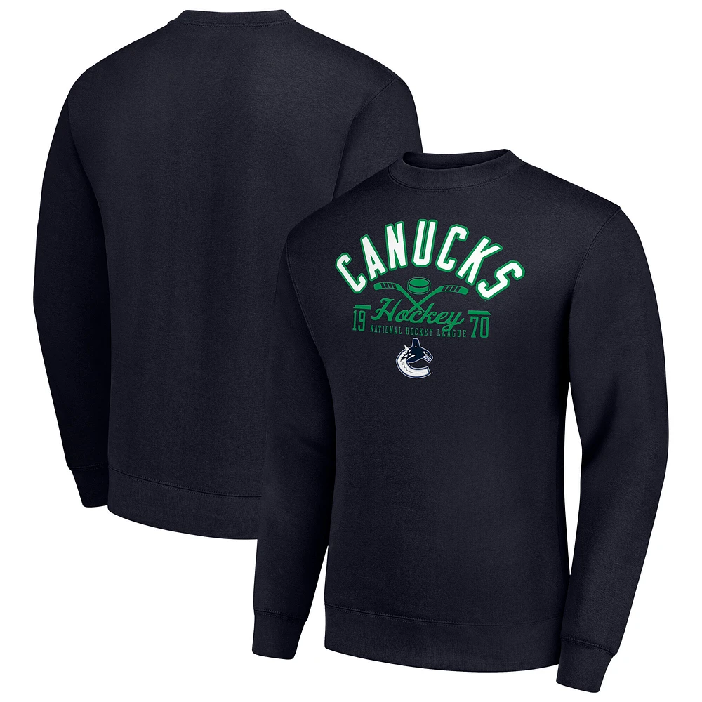 Men's Starter Navy Vancouver Canucks Stick And Puck Logo Fleece Pullover Sweatshirt