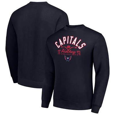 Men's Starter Navy Washington Capitals Stick And Puck Logo Fleece Pullover Sweatshirt