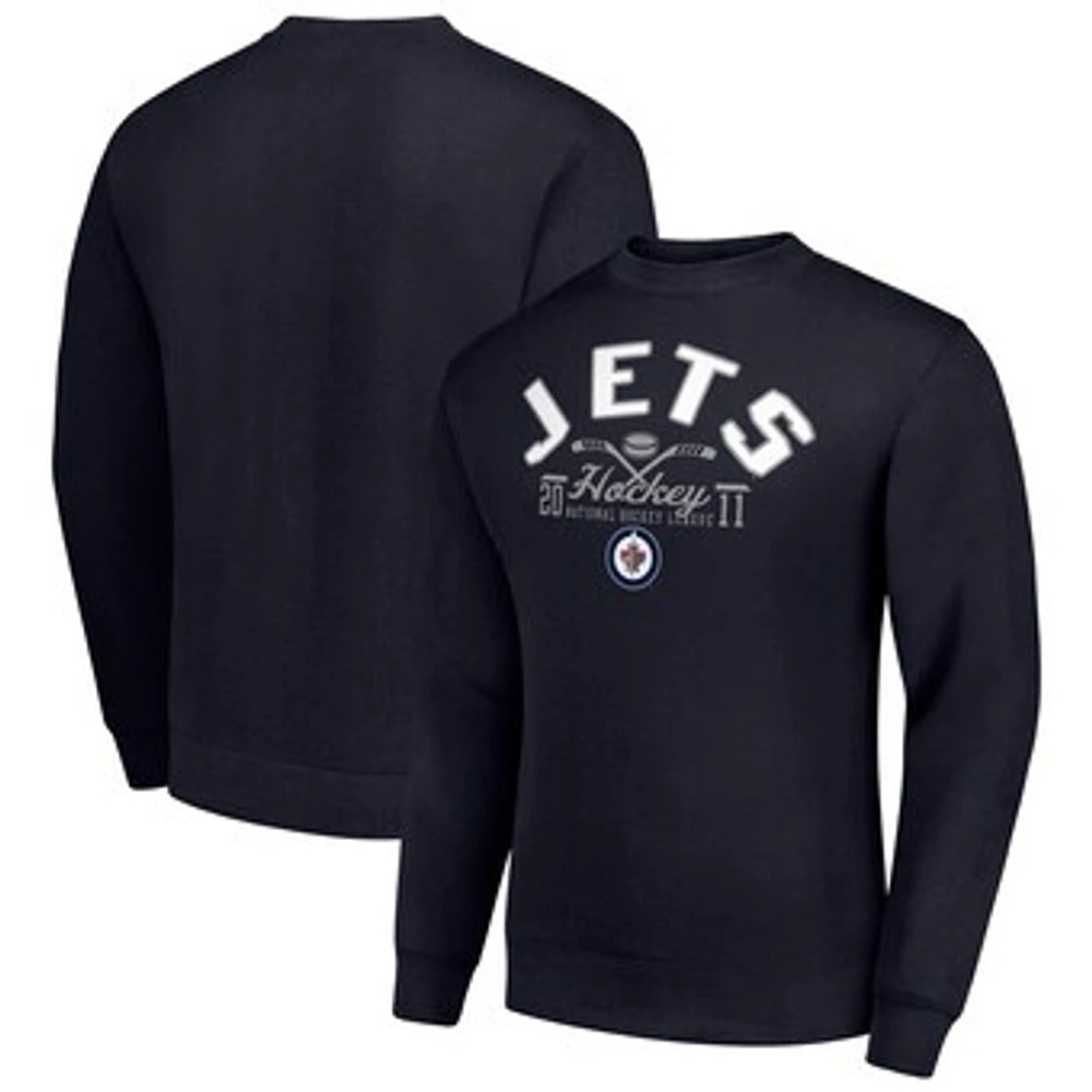 Men's Starter Navy Winnipeg Jets Stick And Puck Logo Fleece Pullover Sweatshirt