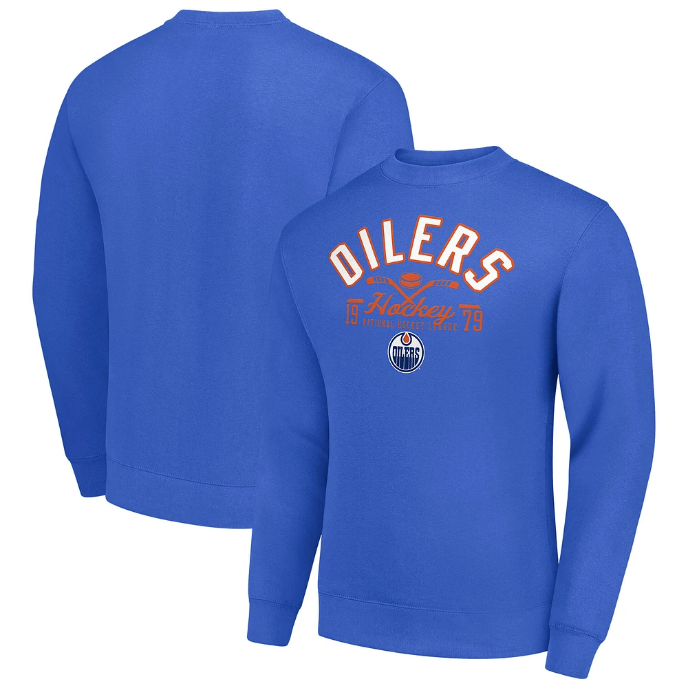 Men's Starter Royal Edmonton Oilers Stick And Puck Logo Fleece Pullover Sweatshirt