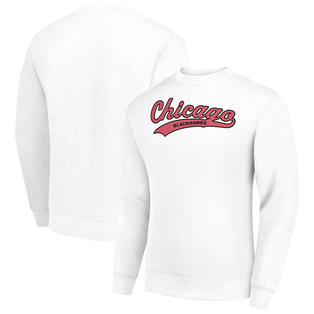 Men's Starter White Chicago Blackhawks Tailsweep City Pullover Sweatshirt