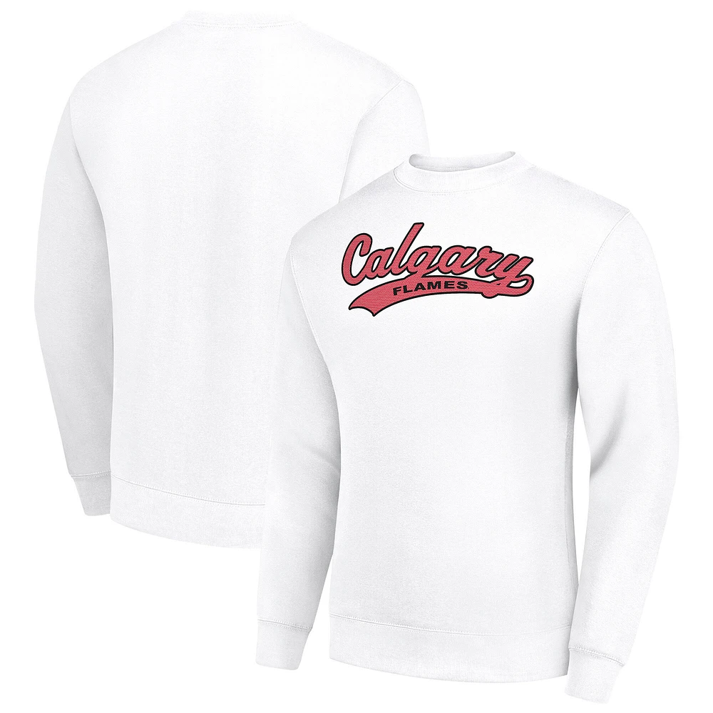 Men's Starter White Calgary Flames Tailsweep City Pullover Sweatshirt