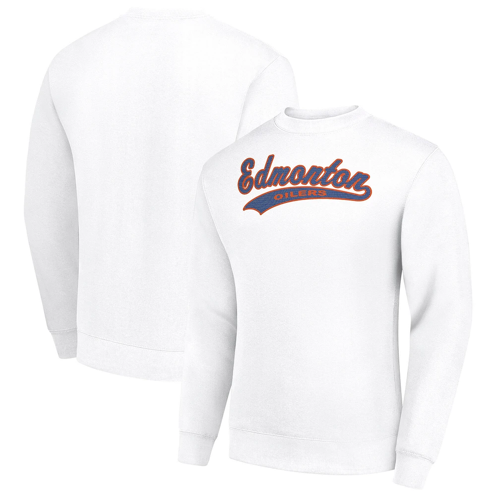 Men's Starter White Edmonton Oilers Tailsweep City Pullover Sweatshirt