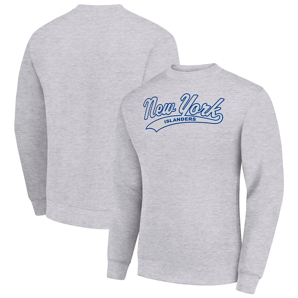 Men's Starter Heather Gray New York Islanders Tailsweep City Pullover Sweatshirt