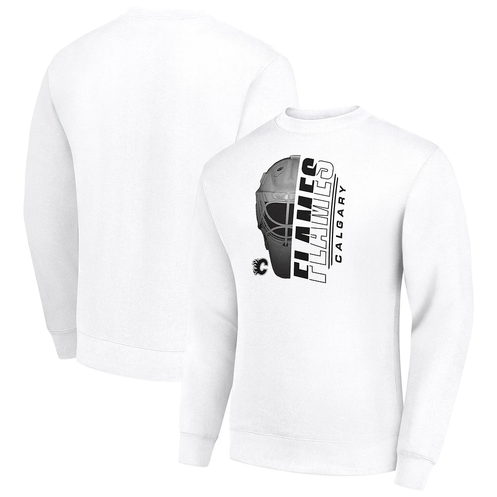 Men's Starter White Calgary Flames Half Helmet Team Logo Pullover Sweatshirt