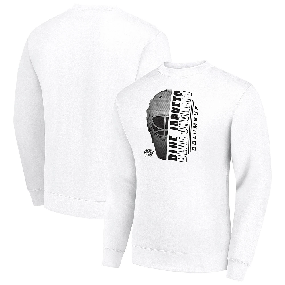 Men's Starter White Columbus Blue Jackets Half Helmet Team Logo Pullover Sweatshirt