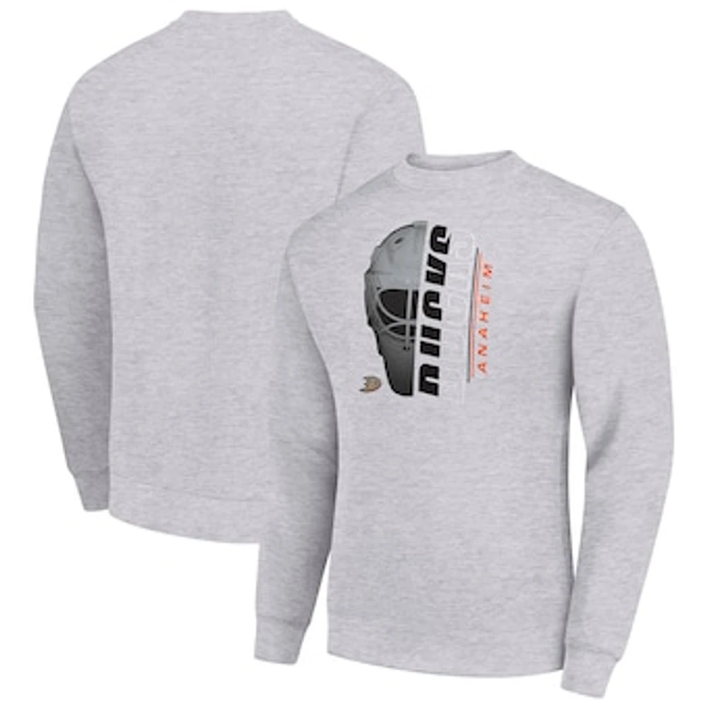 Men's Starter Heather Gray Anaheim Ducks Half Helmet Team Logo Pullover Sweatshirt