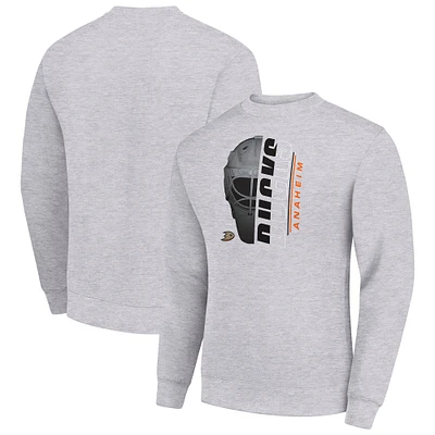 Men's Starter Heather Gray Anaheim Ducks Half Helmet Team Logo Pullover Sweatshirt