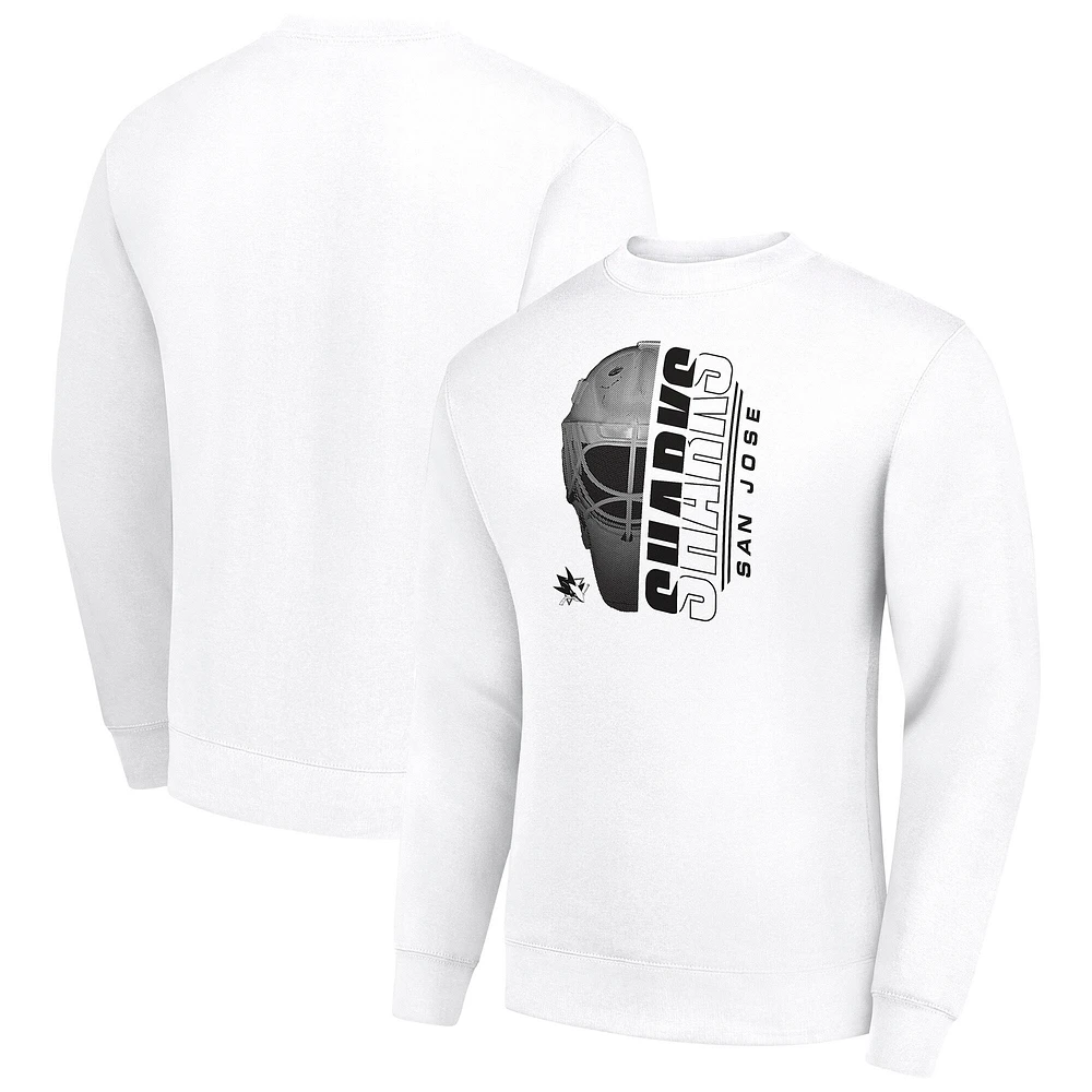 Men's Starter White San Jose Sharks Half Helmet Team Logo Pullover Sweatshirt