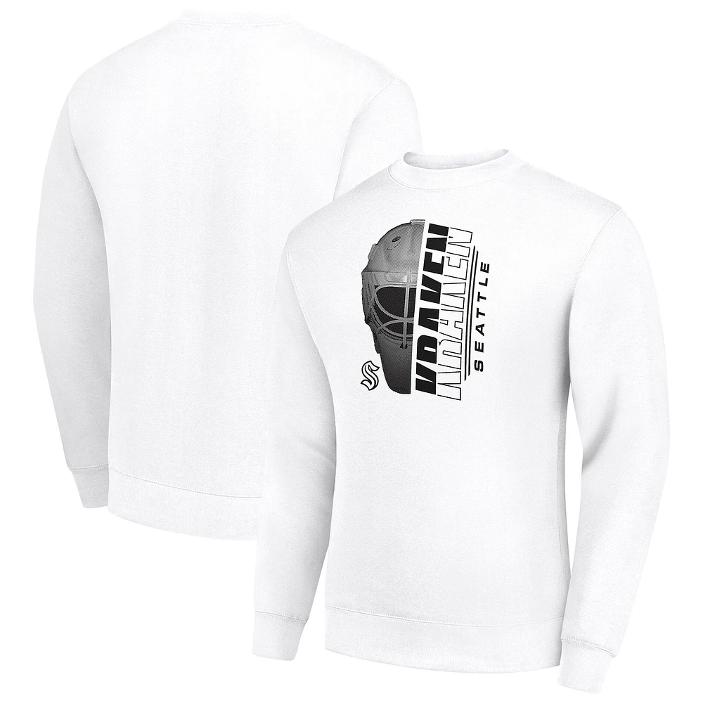 Men's Starter White Seattle Kraken Half Helmet Team Logo Pullover Sweatshirt
