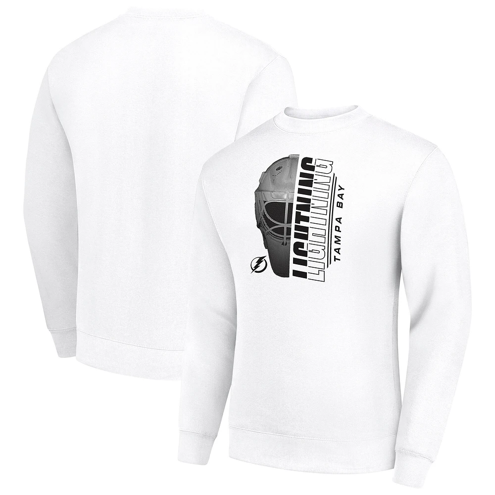 Men's Starter White Tampa Bay Lightning Half Helmet Team Logo Pullover Sweatshirt