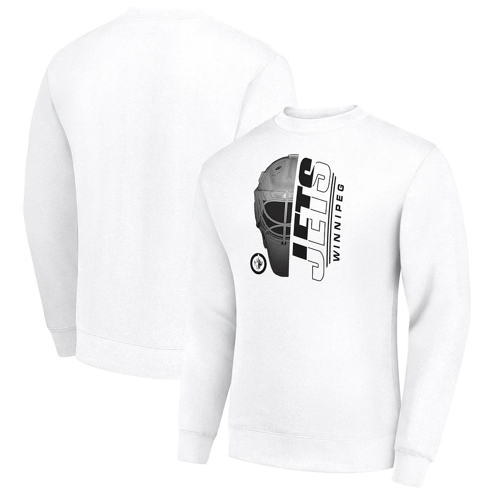 Men's Starter White Winnipeg Jets Half Helmet Team Logo Pullover Sweatshirt