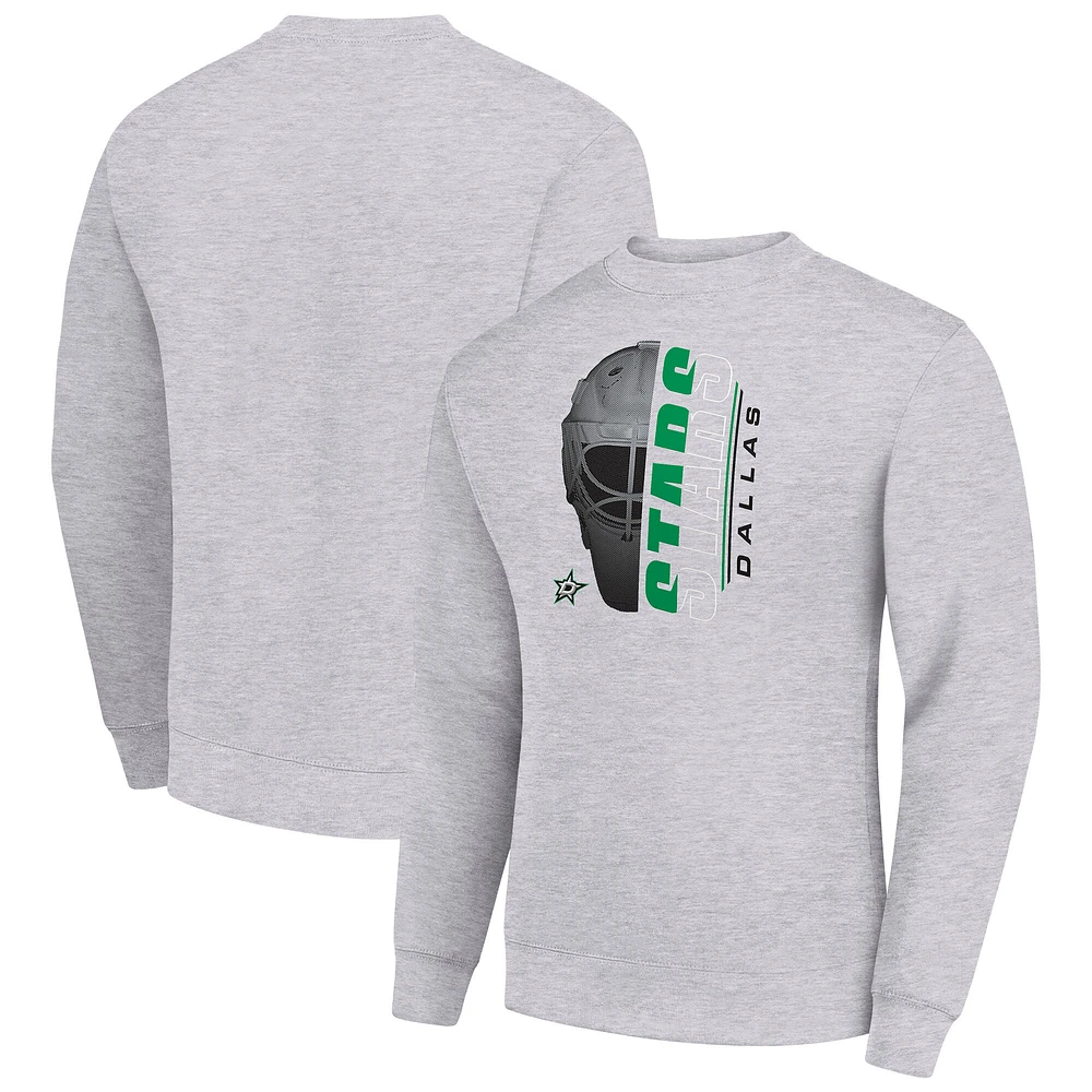 Men's Starter Heather Gray Dallas Stars Half Helmet Team Logo Pullover Sweatshirt