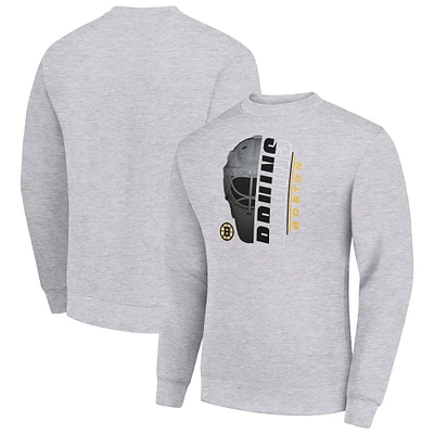 Men's Starter Heather Gray Boston Bruins Half Helmet Team Logo Pullover Sweatshirt
