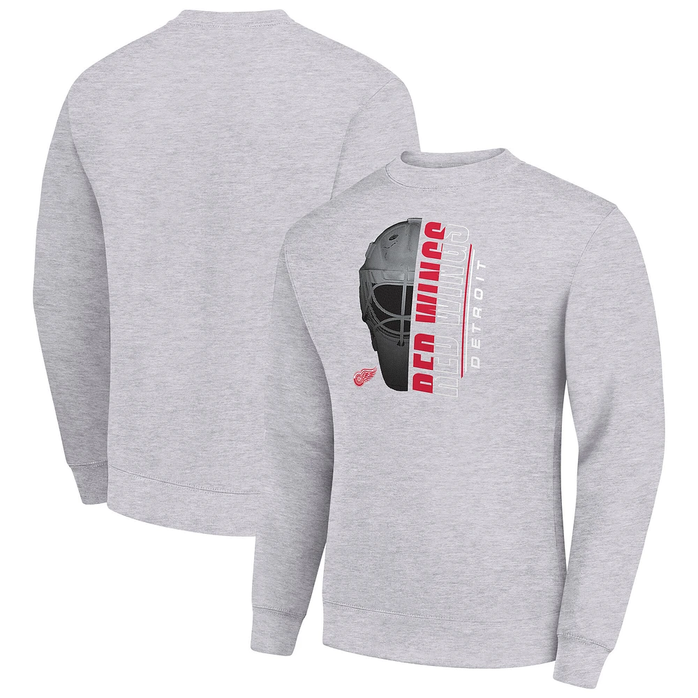 Men's Starter Heather Gray Detroit Red Wings Half Helmet Team Logo Pullover Sweatshirt
