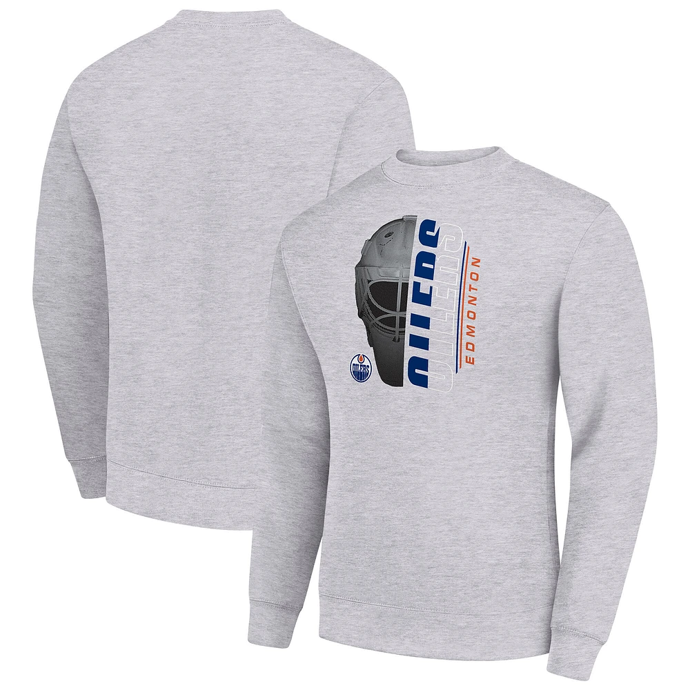 Men's Starter Heather Gray Edmonton Oilers Half Helmet Team Logo Pullover Sweatshirt