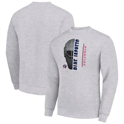 Men's Starter Heather Gray Columbus Blue Jackets Half Helmet Team Logo Pullover Sweatshirt